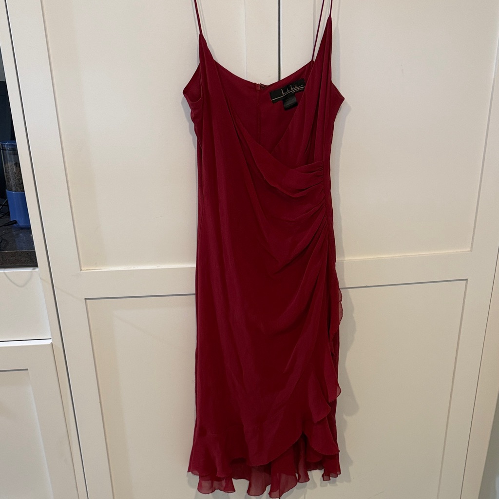 Nicole Miller Deep Red Draped Slip Midi Dress